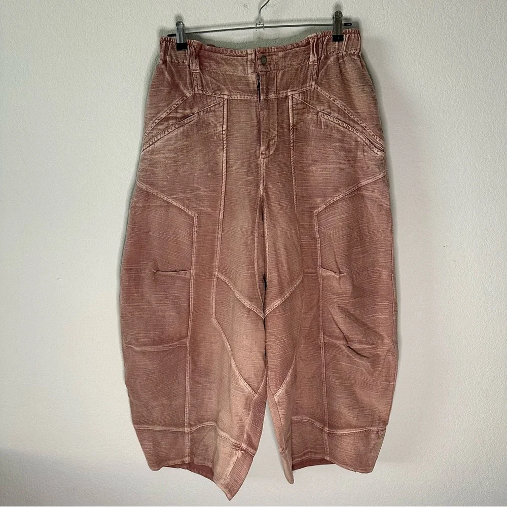 Free People Ride Out Barrel Moto Pants Pink Terracotta Canyon Sunset SZ S - Picture 3 of 8